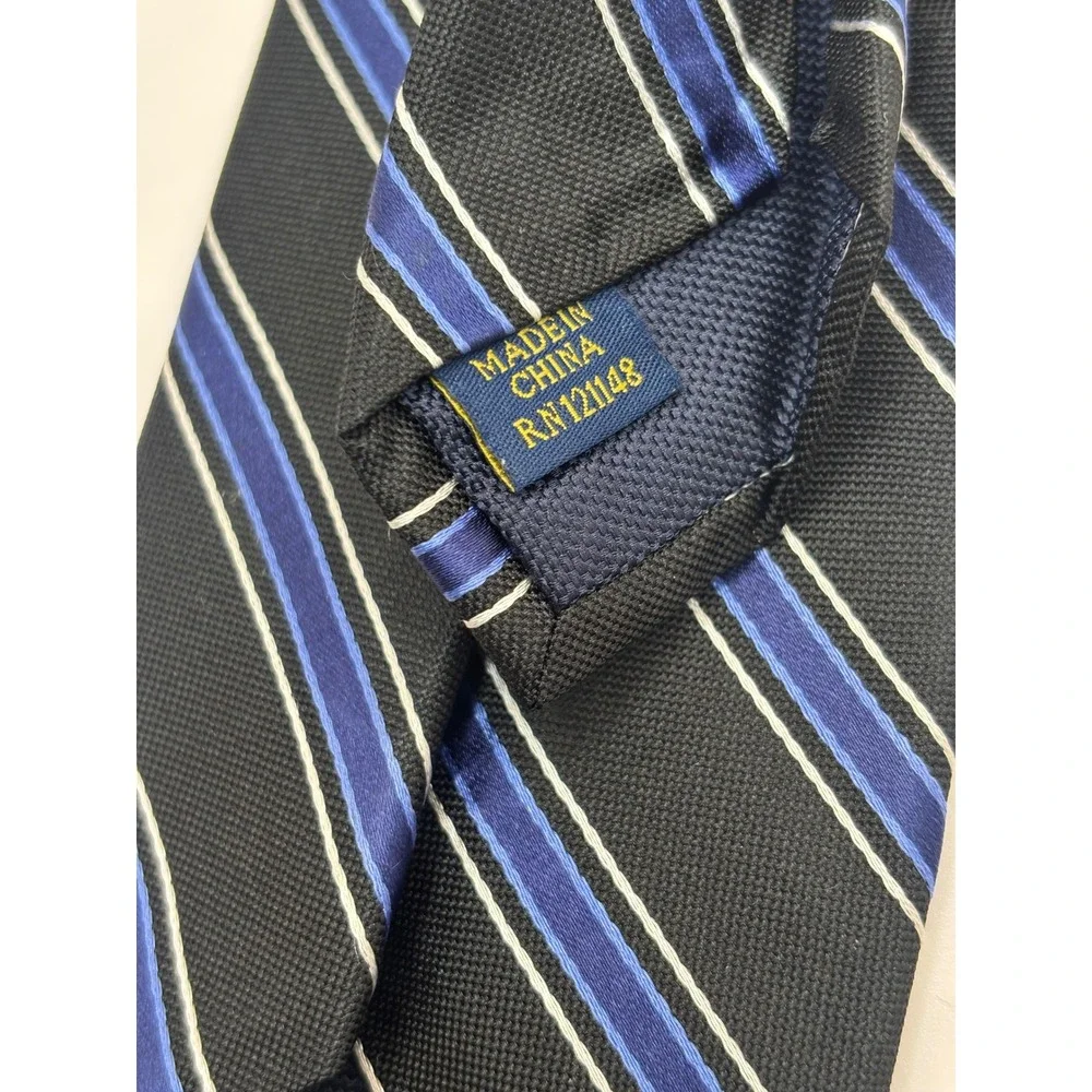 Club Room Mens Silk Necktie Black Blue White Diagonal Striped RN121148